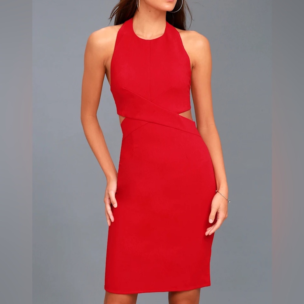 Lulus Uniquely Chic Red Bodycon Halter Dress Size M